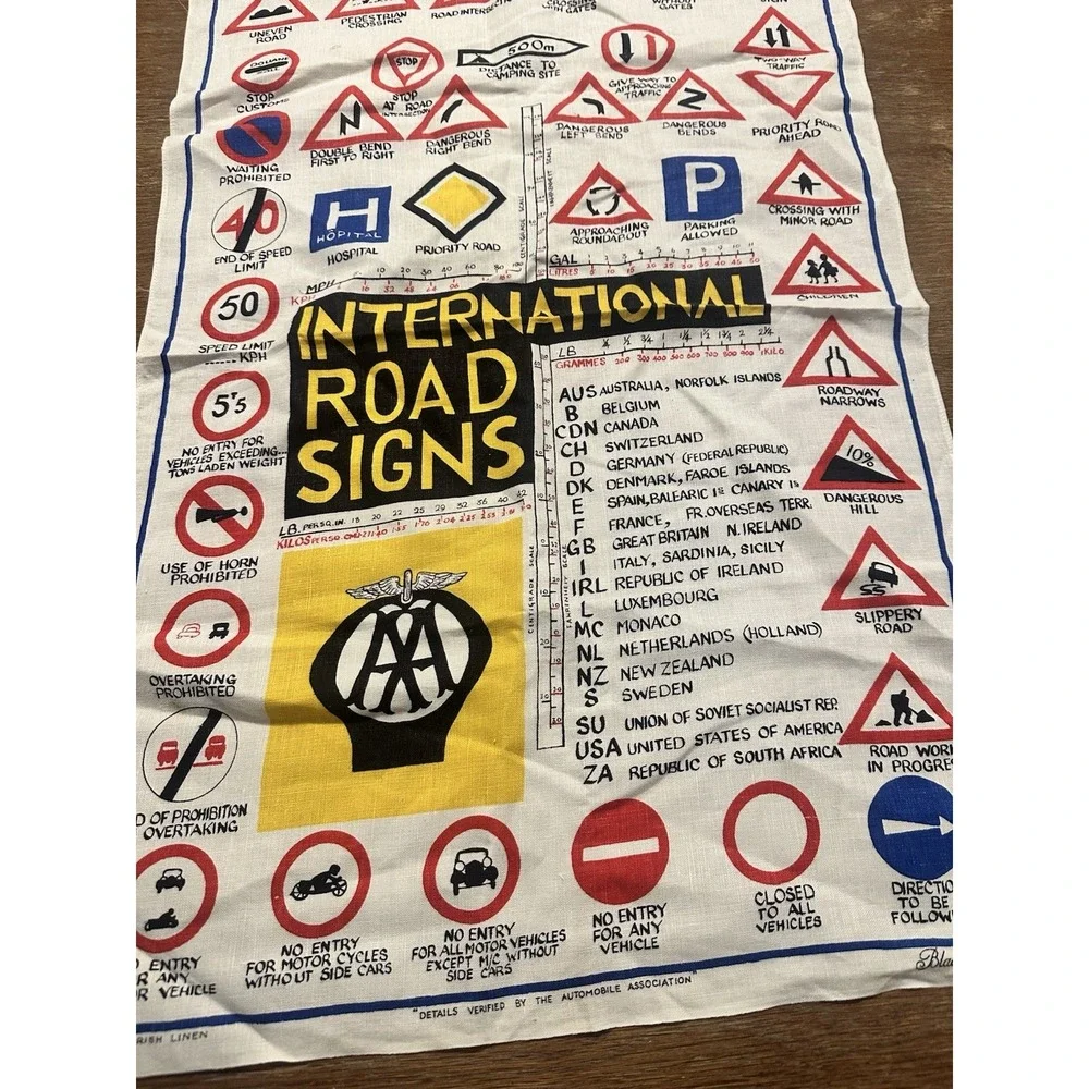 Vintage Linen International Road Signs Tea Towel Ireland Transportation